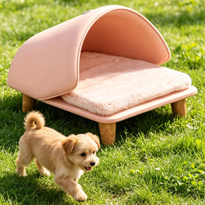 Cama para Mascotas con Forma de Zueco Personalizada, Estructura de Madera Maciza, Cuero Impermeable, Cama Ortopédica Elevada con Patas de Madera y Cubierta Antideslizante - Product Image 3