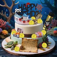 Décorations de gâteau d'anniversaire sur le thème des pirates, ensemble de décorations de gâteau avec bateau pirate, coffre au trésor, télescope, fournitures pour fêtes