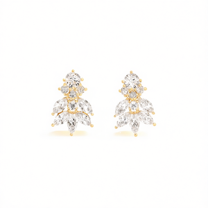 Boucles d'oreilles clous fleur dorée avec cristaux de strass taille marquise, plaqué or 18 carats, pour mariage, bijoux de mode pour femme - Product Image 1