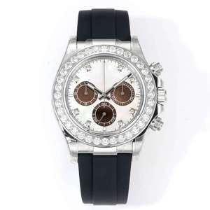 Reloj mecánico de lujo para hombre más vendido de 2025 con bisel de diamantes y correa de goma, cronógrafo de triple subesfera - Product Image 1