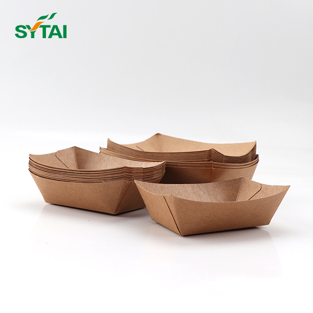 32oz Paper Tray for Food Grade Kraft Paper Tray for Hot Dogs and French Fries Boat Tray Paper Plates & Bowls