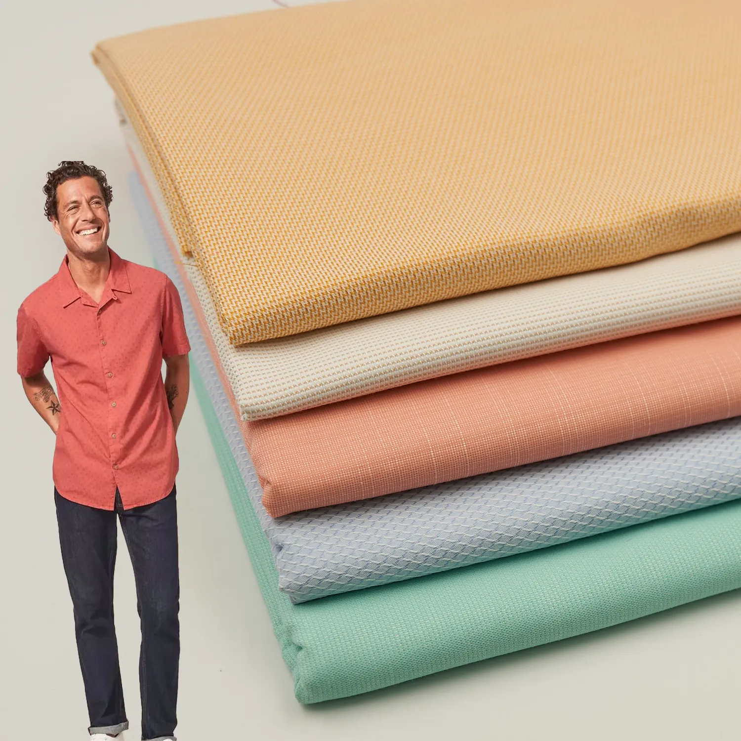 Fabbrica personalizzabile Dobby cotone organico poliestere tessuto colorato per camicia da uomo