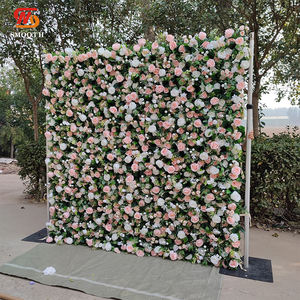 Fondo de Pared de Flores LEDA Personalizado, Rosas Blancas y Rosadas con Hojas Verdes, Decoración de Boda Enrollable Hecha a Mano - Product Image 4