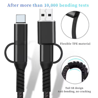 Câble USB de charge rapide 3A multifonction 4 en 1 avec connecteurs Type-C et Micro-USB, conducteur en cuivre pour appareils photo et téléphones mobiles