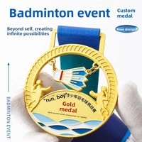 Médailles de tournoi de badminton sur mesure, trophées en métal plaqué or électrolytique, badges d'événements sportifs imprimés en couleur