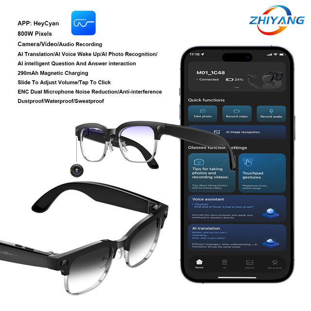 2026 New Fashion Smart Glasses with 32MP Camera AI Assistant IP66 Waterproof Foldable Design & Magnetic Charging for Men/Women