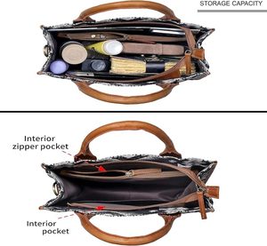 Bolsa de Mano de Lona Reutilizable Ecológica para Mujer, Estilo Vintage, con Cremallera, Gran Capacidad, para Portátil, Trabajo, Viajes - Product Image 2