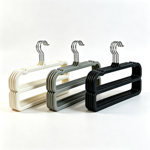 OEM High Quality Double-Layer Plastic Flocked Cloth Anti-Slip <b>Hanger</b> for Trousers Stainless Steel Hooks Eco-Friendly Large - Product Image 1