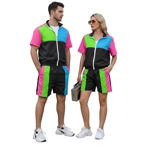 Conjunto Deportivo Unisex Impermeable de Nylon 100% con Bloques de Color, Chaqueta con Cremallera de Manga Larga y Pantalones Cortos, Estilo Retro de los 80, Ropa Deportiva Urbana de Invierno - Product Image 1