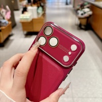 Étui en cuir à motif litchi pour iPhone 18 17 16 15 14 13 Pro Max avec grande fenêtre pour l'appareil photo, film protecteur rigide antichoc pour la coque arrière