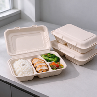 Boîte à emporter compostable en bagasse, type clamshell, à compartiment unique, jetable, pour salades, pâtes, restauration rapide et services de traiteur