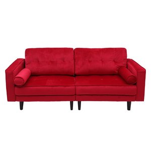 أريكة كنب قطيفة حمراء 3 مقاعد أريكة Kd مع أرجل خشبية مستديرة - Product Image 2