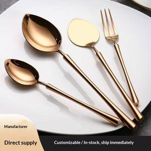 Set di Posate in Acciaio Inox 304 <span class=keywords><strong>Aden</strong></span> Oro Rosa Lucidato a Specchio Riutilizzabile Coltello Forchetta Cucchiaio Coltello da Bistecca Dessert - Product Image 3
