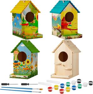 Modern çiftlik DIY ahşap Birdhouse 4-Pack kapalı açık ev erkek ve kız için duvar süsü kiti hediye ahşap kuş evi - Product Image 1