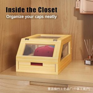 Bamboo Baseball Cap Storage <b>Box</b> With Acrylic Lid <b>Hat</b> Organizer Display Case Dustproof Solid Color 415 - Product Image 4
