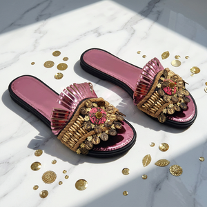 New Arrival Ethnic Bohemian Coin Beaded Platform <b>Sandals</b> Women Traditional Fashion Trend Anti-Slip Party Wear Home Slippers - Product Image 2