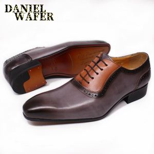 Genuine Leather Hand Crafted Oxford Shoes Rubber Sole Brown Men Dress Shoes - Product Image 6