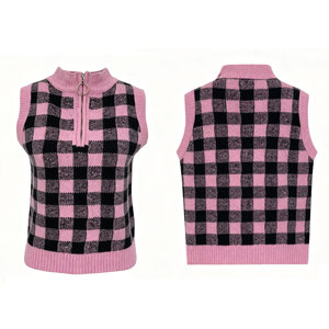 Gilet en tricot à carreaux OEM pour femme, col montant semi-zippé, <span class=keywords><strong>pull</strong></span> <span class=keywords><strong>sans</strong></span> manches à motif écossais, style Y2K streetwear, gilet <span class=keywords><strong>pull</strong></span> rétro tendance - Product Image 3