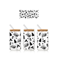 Vaso de plástico de dibujos animados de 16oz, tapas impermeables lavables, 99999 + listo para enviar UV para transferencias de envoltura de taza DTF, tapas de 16oz para vidrio