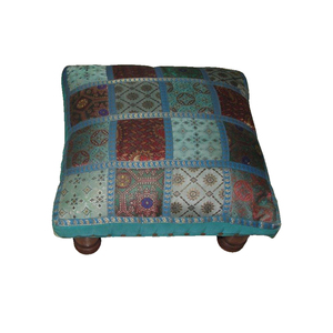 SedEx Certified Indian Wooden Upholstered Footstool Contemporary Ottoman Eco-Friendly Handmade Modern Sustainable Warehouse - Product Image 1