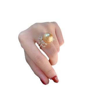 Anillo de Perlas de Oro Natural, Moderno y Personalizado, Plata de Ley S925 con Cristal para Uso Personal, Alta Calidad, 10-11 mm - Product Image 5