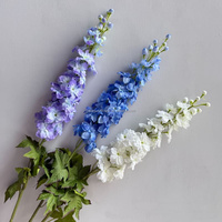 C201 Bunga Delphinium Tunggal Laris Manis, Bunga Sutra Biru Larkspur Tangkai Panjang, Dekorasi Vas Rumah DIY untuk Rangkaian Bunga Pernikahan