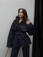 En Gros 2025 Tenues Chic d'Été Pantalon Ensemble Chemise Femme à Manches Longues avec Lacets + Jean Large Jambe Femme Costume 2 Pièces Décontracté Pantalon Femme