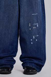 Vintage Straight-Leg Low-Rise <strong>Studded</strong> Streetwear Hand-Distressed Frayed Fashion Loose Denim Washed <strong>Jeans</strong> Unisex Casual - Product Image 5