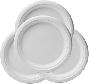 Platos Desechables de Papel de Caña de Azúcar de 6 Pulgadas, Biodegradables de Alta Calidad para Uso en Restaurantes, Muestra Gratis, para Ensaladas, Pan y Pizza - Product Image 1