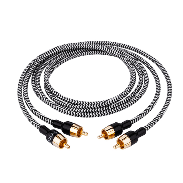 Mini RCA Cables Gold Pleated Plug OFC Copper Cable With Braid Car HIFI Audio Cable