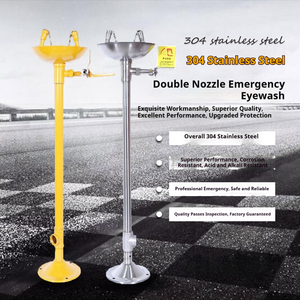 Estación de Lavaojos de Emergencia de Doble Boquilla, Acero Inoxidable 304, Montaje Vertical en Pedestal, Resistente a Ácidos y Álcalis, Seguridad para Laboratorios - Product Image 4