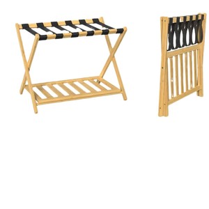 Porte-bagages en bois à double couche, pliable, support de rangement portable pour chambre d'hôtel, couleur bois naturel - Product Image 3