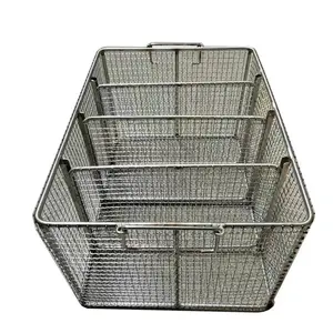 Customized Stainless Steel Medical Disinfect Wire Mesh Basket Washing Cleaning Sterilization Storage Basket With Handles