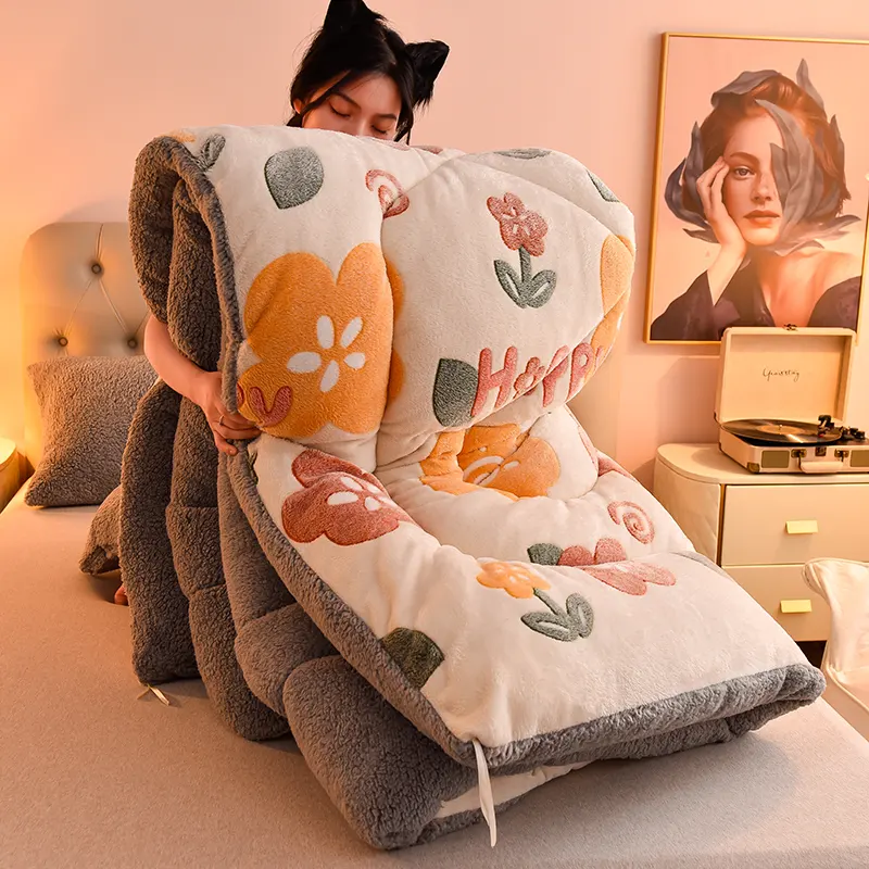 Ultra-soft custom sherpa fur winter quilt queen bedding designer luxury comforter