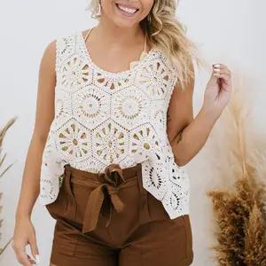 Fangxinトップセルデザイン自由奔放に生きるビーチコットントップブラウスレディースかぎ針編みニットベスト - Product Image 1