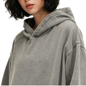 Men's <b>Oversized</b> Pullover Hoodie Custom Print Blank Streetwear <b>Vintage</b> Wash Solid Color Hooded <b>Sweatshirt</b> Wholesale TKAN9-143 - Product Image 4