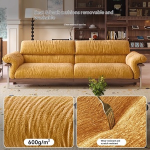 Mid-century retro fabric <b>sofa</b> with walnut wood frame, high backrest, full washable chenille cover for <b>small</b> living spaces - Product Image 3