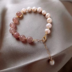 Braccialetti di Moda Coreana <span class=keywords><strong>in</strong></span> Cristallo <span class=keywords><strong>Rosa</strong></span>, Pietra Naturale e Perla Barocca, <span class=keywords><strong>Bracciale</strong></span> <span class=keywords><strong>in</strong></span> Cristallo di <span class=keywords><strong>Quarzo</strong></span> Fragola per Donne - Product Image 2