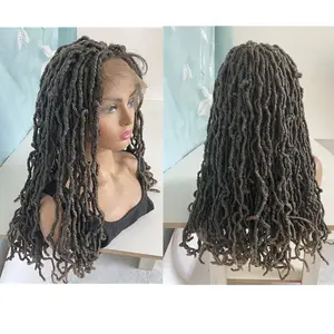 Nubian Goddess locs วิกผมถักโครเชต์ลูกไม้ด้านหน้าวิกผมสังเคราะห์เต็มรูปแบบกับผมเด็กธรรมชาติ