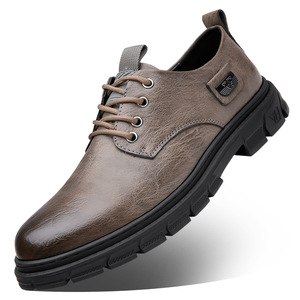 Zapatos Casuales de Hombre con Cordones de Cuero, Tacón Bajo, Suela de Goma Antideslizante, Estilo para Caminar - Product Image 5