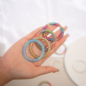 Telephone Cord Hair Ties 20 Cm <b>Large</b> Thin Plastic Resin Seamless Elastic Bands Mermaid Iridescent Metallic Colors Casual Use - Product Image 3