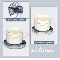 Ensemble de 6 sous-verres ronds en céramique bleu marine marbré abstrait avec support, les meilleurs sous-verres absorbants pour la décoration de table basse