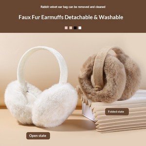 Gu Teng Orejeras de Terciopelo Engrosado para Mujer, Cálidas de Invierno, de Felpa, Resistentes al Frío, para Exteriores, Cuatro Estaciones, con Cubierta de Bolsa y Pelo de Conejo - Product Image 3