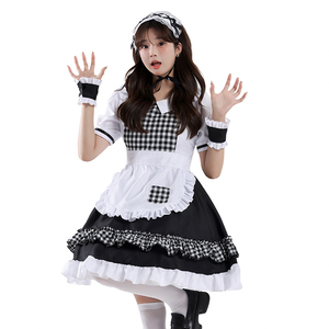 Costumes de cosplay de femme de chambre à carreaux pour femmes, robe de fête Kawaii Lolita pour écolière, tablier, tenues de restaurant pour adultes - Product Image 3