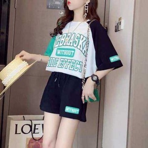 Women Summer Casual Two Piece Set Loose Plus Size T Shirt Shorts Alphanumeric Script Print Polyester Sporty Outfit - Product Image 2