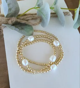 Pulseira de joias da moda pérola de água doce pulseira de contas de aço inoxidável DIY joias personalizadas para mulheres atacado