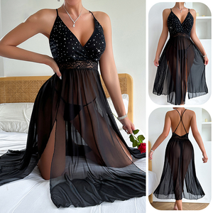 Femmes Sexy été longue maille pour Slip robe nouveau romantique luxe mode Transparent séduisant chemise de nuit décontracté élégant élastique - Product Image 6