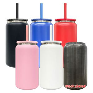 Blackld Underneath 16Oz Vacuum <b>Metal</b> Stainless Steel Soda Can Cups With Pp Plastic Lids Laser Engrave for Iced Coffee Pop - Product Image 1