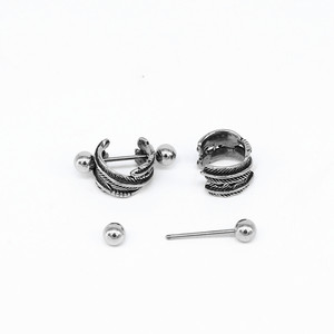 yunnique Titanium Steel Feather <b>Cuff</b> <b>Earrings</b> For Men And Women Retro <b>Ear</b> Clips Geometric Design Guangzhou Origin GZYE 0770 - Product Image 2