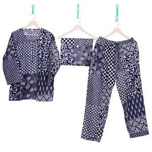 Ensemble de pyjama pour femmes à manches longues avec motif géométrique imprimé, en coton et fibre de bambou, doux, décontracté, vêtements de nuit, longueur intégrale, taille élastique - Product Image 1